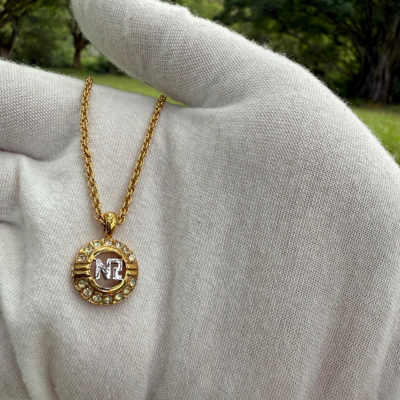 Vintage Nina Ricci Necklace Swarovski Crystals 22kt Gold Plated Signed Designer